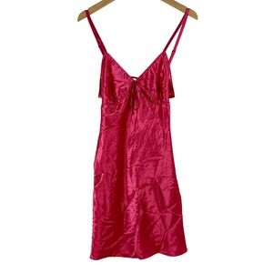 Adonna Women's L G Pink Satin Tie Front Chemise Nightgown Dress Slip